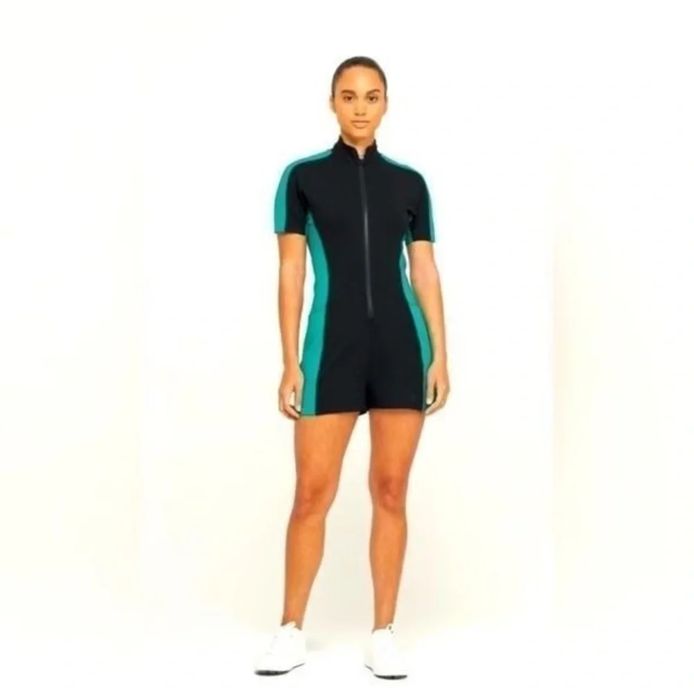 NEW Bad Birdie Caddy Romper Golf Athletic Colorblock Black Teal Size XS NWT